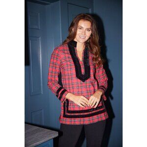 NWT Sail to Sable Red Tartan Long Sleeve Classic Tunic, Size XXS